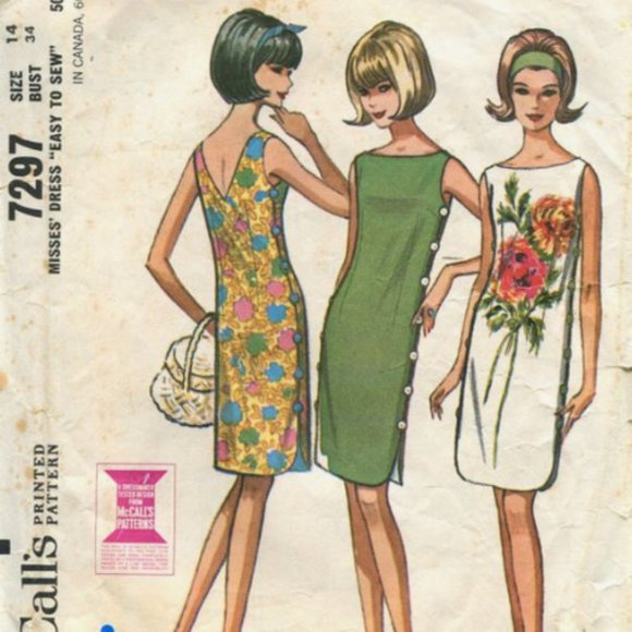 1960s Vintage Dress Blue Wiggle Mod Midcentury Side Buttons Swinging 60s - Picture 10 of 11